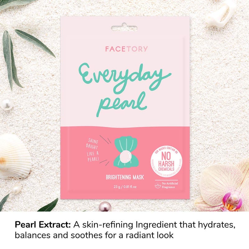FACETORY K Beauty Face Mask Skin Care - Everyday PEARL Brightening Sheet Mask | Plant-Based with Pearl Essence (5 Pack) - Image 3